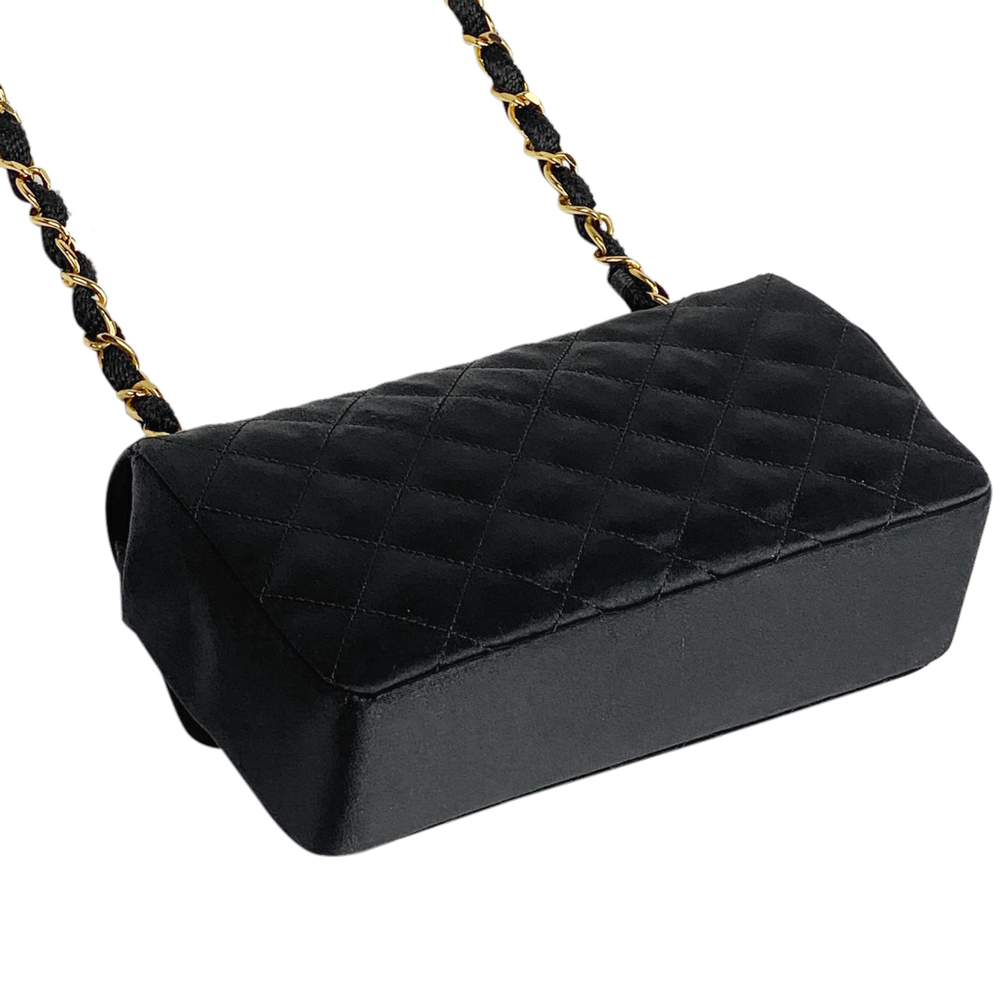 Chanel Satin Bag Black Matelasse Chain Cocomark Shoulder